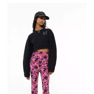 LES COYOTES DE PARIS Girls Black Cropped Hooded Hoodie Sweatshirt Sweater sz 12